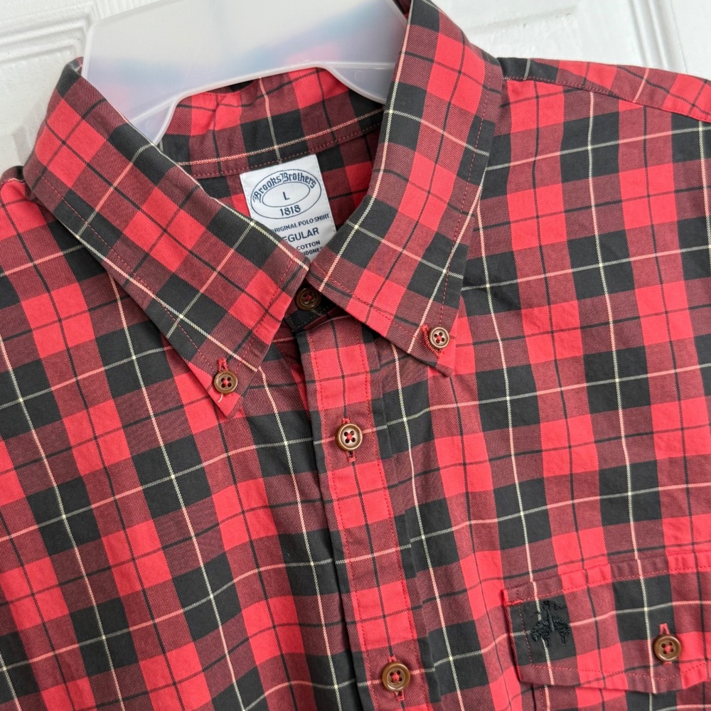 Brooks Brothers 1818 Flannel Shirt Mens L Red Black Buffalo Plaid Heritage